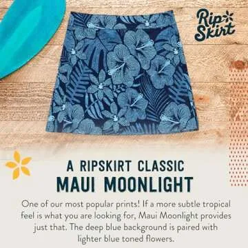 RipSkirt Hawaii Length 2 - Wrap Skirt for Women - Quick Dry Swim Cover-Up with Side Pocket - Lightweight for Beach and Travel and Casual Wear (Maui Moonlight, S 4-6)