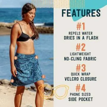 RipSkirt Hawaii Length 2 - Wrap Skirt for Women - Quick Dry Swim Cover-Up with Side Pocket - Lightweight for Beach and Travel and Casual Wear (Maui Moonlight, S 4-6)