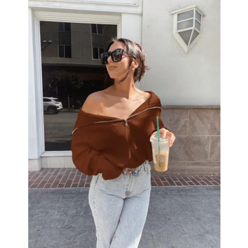 Chic BTFBM Women’s Half Zip Pullover Sweater for Cozy Elegance