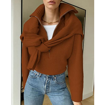 Chic BTFBM Women’s Half Zip Pullover Sweater for Cozy Elegance
