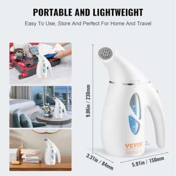 VEVOR Portable Handheld Fabric Steamer, 900W Quick Heat Steamer for Clothes, Wrinkle Remover Clothing Iron Intelligent Controller & Auto-Off & Large Detachable Water Tank, With Gloves, 240ml