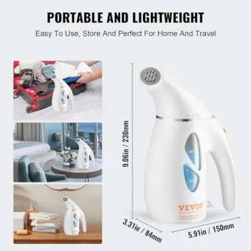 VEVOR Portable Handheld Fabric Steamer, 900W Quick Heat Steamer for Clothes, Wrinkle Remover Clothing Iron Intelligent Controller & Auto-Off & Large Detachable Water Tank, With Gloves, 240ml