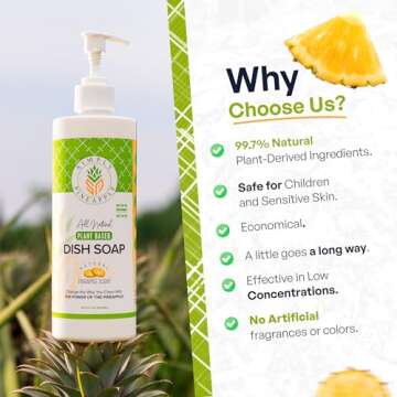Natural Dish Soap - Pineapple Scent - Gentle on Skin | Tough on Grease | Eczema-Friendly | 4-Pack (1...