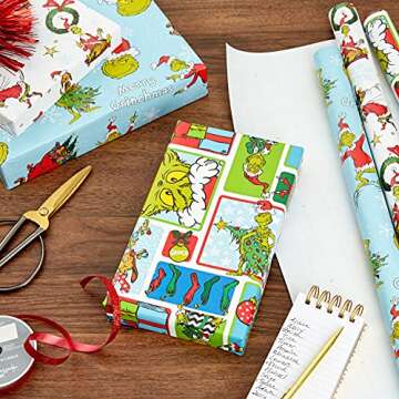 Hallmark Dr. Seuss Grinch Wrapping Paper for Kids - 3 Rolls (105 Sq. Ft.) for Christmas with Festive...