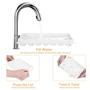 WIBIMEN Round Ice Cube Trays, Ice Ball Maker Mold for Freezer, Circle Ice Cube Tray Making 1in X 99PCS Sphere Ice Chilling Cocktail Whiskey Tea & Coffee(3Pack White Ice trays & Ice Bin & Ice tong)