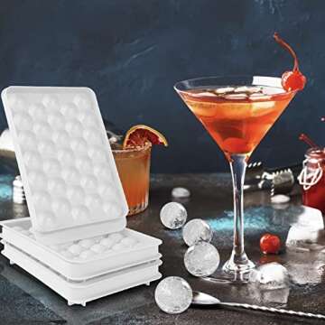 WIBIMEN Round Ice Cube Trays, Ice Ball Maker Mold for Freezer, Circle Ice Cube Tray Making 1in X 99PCS Sphere Ice Chilling Cocktail Whiskey Tea & Coffee(3Pack White Ice trays & Ice Bin & Ice tong)