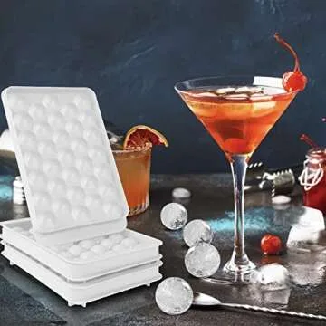 WIBIMEN Round Ice Cube Trays, Ice Ball Maker Mold for Freezer, Circle Ice Cube Tray Making 1in X 99PCS Sphere Ice Chilling Cocktail Whiskey Tea & Coffee(3Pack White Ice trays & Ice Bin & Ice tong)