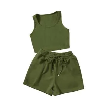 SweatyRocks Women's Suit Two Piece Outfits Sleeveless Crop Cami Top and Shorts Set