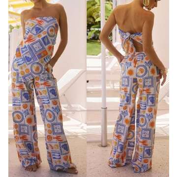 NUFIWI Women Graffiti Print Camisole & Pants Set Beachwear Suit