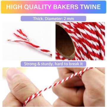 HULISEN Colorful Bakers Twine, 15 Rolls 2mm 3 Strands Cotton String for Cooking, Artworks, DIY Crafts, Plant Hanger and Embellishments, Festive Twine for Gift Wrapping (Each 164 Feet)