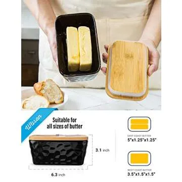 Butter Dish with Lid, Large Butter Dish for Countertop, Ceramic Butter Dish with Knife Double Silico...