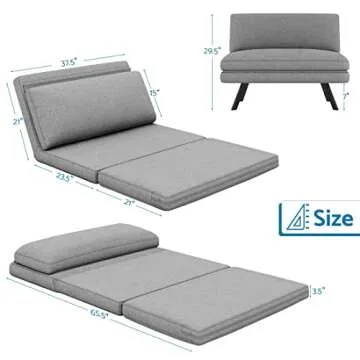 LIFERECORD Convertible Futon Sofa Bed 4 in 1 Multi-Function Modern Mini Single Floor Sleeper Chair w...