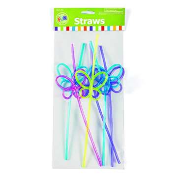 Fun Express Butterfly Shaped Crazy Straws, Bulk Set of 36, Reusable Multi-Color Drinkware