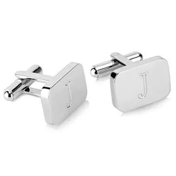 Personalized 18K White Gold Initial Engraved Cufflinks