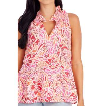 Mud Pie Women's Jeanette Flounce Top Pink