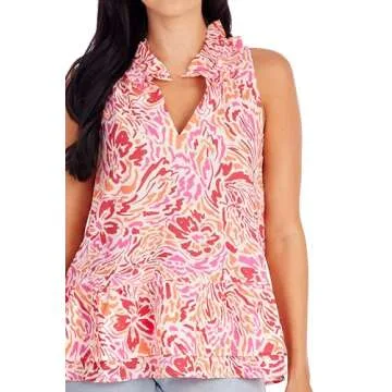 Mud Pie Women's Jeanette Flounce Top Pink