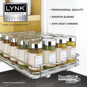 LYNK PROFESSIONAL® Pull Out Spice Rack Organizer for Inside Kitchen Cabinets - 8-1/4 inch Wide - Sl...