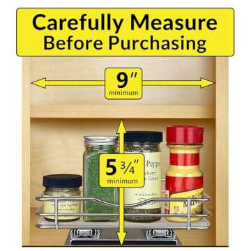 LYNK PROFESSIONAL® Pull Out Spice Rack Organizer for Inside Kitchen Cabinets - 8-1/4 inch Wide - Slide Out Drawer – Chrome Sliding Spice Cabinet Organization Shelf Racks - 1 Tier