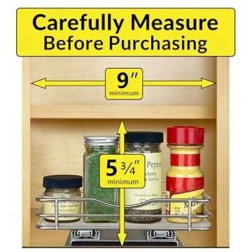 LYNK PROFESSIONAL® Pull Out Spice Rack Organizer for Inside Kitchen Cabinets - 8-1/4 inch Wide - Slide Out Drawer – Chrome Sliding Spice Cabinet Organization Shelf Racks - 1 Tier