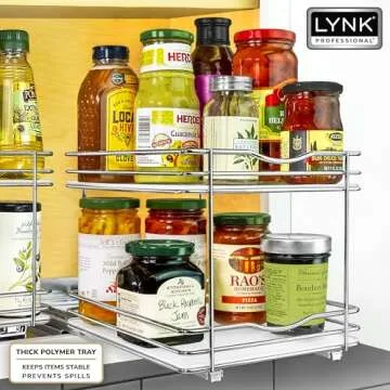LYNK PROFESSIONAL® Pull Out Spice Rack Organizer for Inside Kitchen Cabinets - 8-1/4 inch Wide - Slide Out Drawer – Chrome Sliding Spice Cabinet Organization Shelf Racks - 1 Tier