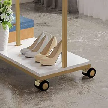 HOMEKAYT Gold Clothing Rack with Shelves Heavy Duty Garment Rack 4-tier Gold Clothes Rack Modern Display Rack for Home, Boutique, Retail- 39''L