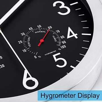 WOOPHEN 12 Inch Silent Non Ticking Wall Clock Sweep Movement Silver Aluminum Frame Glass Cover, for Office, Home, Bathroom, Kitchen, Bedroom, School, Living Room (Black)