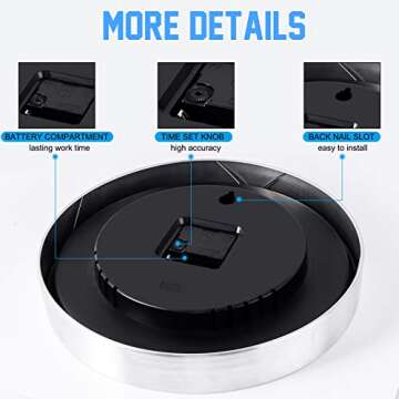 WOOPHEN 12 Inch Silent Non Ticking Wall Clock Sweep Movement Silver Aluminum Frame Glass Cover, for Office, Home, Bathroom, Kitchen, Bedroom, School, Living Room (Black)