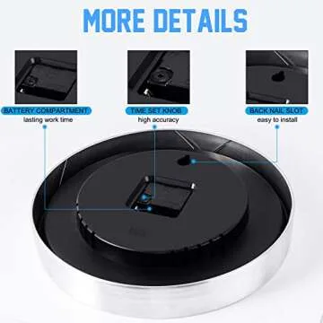 WOOPHEN 12 Inch Silent Non Ticking Wall Clock Sweep Movement Silver Aluminum Frame Glass Cover, for Office, Home, Bathroom, Kitchen, Bedroom, School, Living Room (Black)