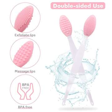 Lip Scrub Brush,Silicone Lip Brush Exfoliating Double-Sided Lip Scrubber Tool, Lightening for Dark and Chap Lips, Exfoliating Brush for a Smoother and Fuller Appearance, Cleaner Lips