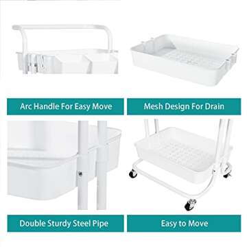 EVITA 3-Tier Rolling Cart for Organization and Mobility