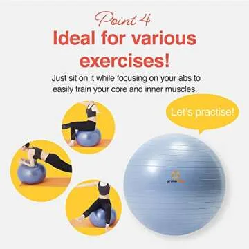 PRIMASOLE Exercise Ball for Balance Stability Fitness Workout Yoga Pilates at Home Office & Gym 45cm Pale Gray