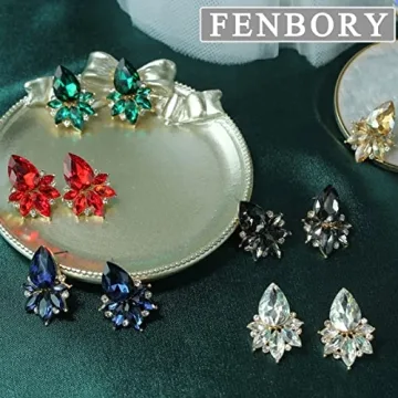 FENBORY Rhinestone Cluster Drop Earrings for Women