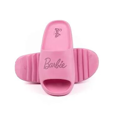 Barbie Women's Sliders | Ladies Pink Moulded Ridge Bottom Sandals | Fashion Doll Beachwear Summer Sh...