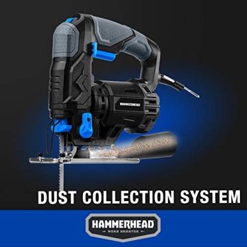 Hammerhead 4.8-Amp 3/4 Inch Jig Saw with 2pcs Wood Cutting Blades, Variable Speed and Orbital Function - HAJS048