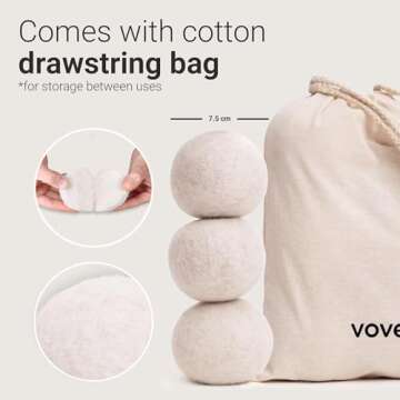 Vove | Natural Hemp Dryer Balls | 5x More Absorbent Than Wool | Cruelty-free, Hypoallergenic & Eco-Friendly | Reduces Clothing Wrinkles and Saves Drying Time | Pack of 6 |