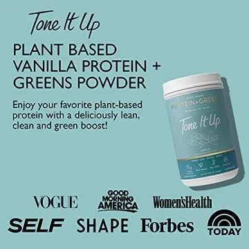 Tone It Up Plant Based Protein Powder + Greens I Dairy Free, Kosher, Non-GMO Pea & Pumpkin Seed Protein for Women I 14 Servings, 15g of Protein – Vanilla