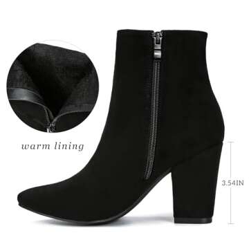 Jiu du Suede Ankle Boots for Women Chunky Block High Heel Booties Sexy Pointed Toe Side Zipper Disco...