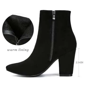 Jiu du Suede Ankle Boots for Women Chunky Block High Heel Booties Sexy Pointed Toe Side Zipper Disco...