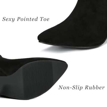 Jiu du Suede Ankle Boots for Women Chunky Block High Heel Booties Sexy Pointed Toe Side Zipper Disco Dressy Short GOGO Boots Black Velvet Size US7.5 EU38