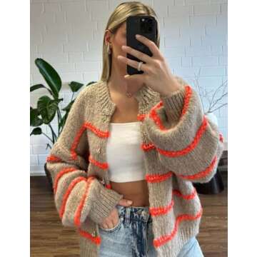 QIBABU Women's Cozy Striped Cardigan for Casual Elegance