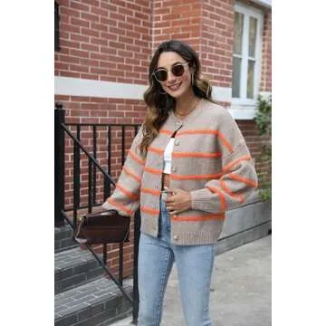 QIBABU Women's Cozy Striped Cardigan for Casual Elegance