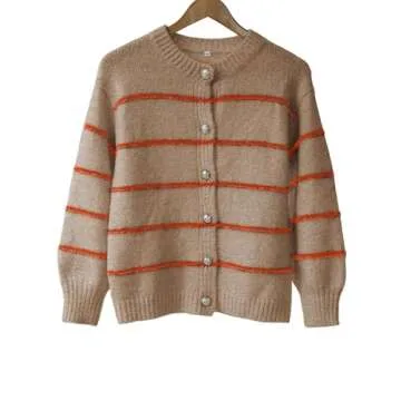 QIBABU Women's Cozy Striped Cardigan for Casual Elegance