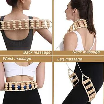 Wood Back Massage Roller Rope, Wood Therapy Cellulite Self Massage Tools for Back Neck Leg Pain Relief