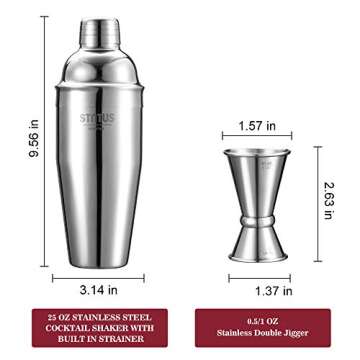 Cocktail Shaker, STNTUS Cocktail Shakers, 25 oz Martini Shaker, Stainless Steel Drink Shaker, Drink Mixer, Martini Shaker and Strainer, Cocktail Shaker Set, Shakers Bartending, Bar Set, 2 Piece