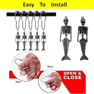ZILucky Mermaid Skeleton Shower Hooks for Halloween Decor