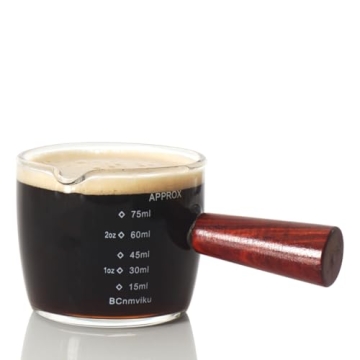 1 Pack Espresso Shot Glass 75ML Triple Pitcher Barista Single Spouts With Wood Handle By BCnmviku