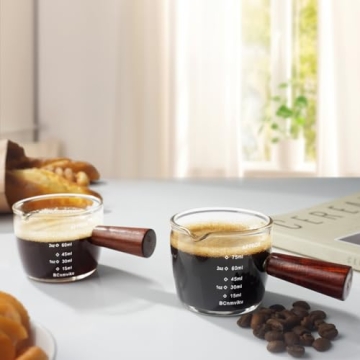 1 Pack Espresso Shot Glass 75ML Triple Pitcher Barista Single Spouts With Wood Handle By BCnmviku