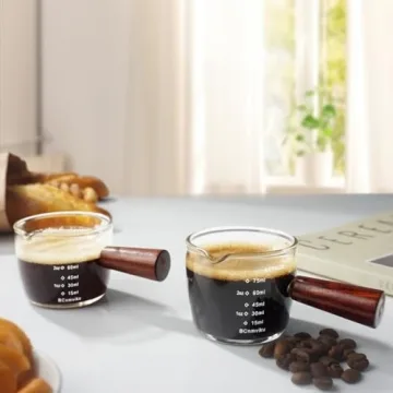 1 Pack Espresso Shot Glass 75ML Triple Pitcher Barista Single Spouts With Wood Handle By BCnmviku