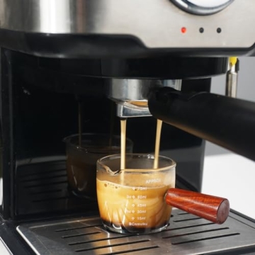 1 Pack Espresso Shot Glass 75ML Triple Pitcher Barista Single Spouts With Wood Handle By BCnmviku