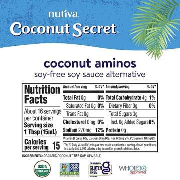 Coconut Secret, Organic Liquid Coconut Aminos, 8 fl oz (pack of 4), All-Purpose Seasoning Sauce & Marinade, Soy-Free Soy Sauce Alternative, Low Sodium, Low Glycemic, Vegan & Gluten Free Stir Fry Sauce